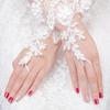 Luvas Longas de Renda Femininas Luvas de Noiva Sem Dedos com Alças para Dedos Pérolas Artificiais Elegantes Acessório de Luvas de Casamento para Chá da Tarde Baile Ópera Noite