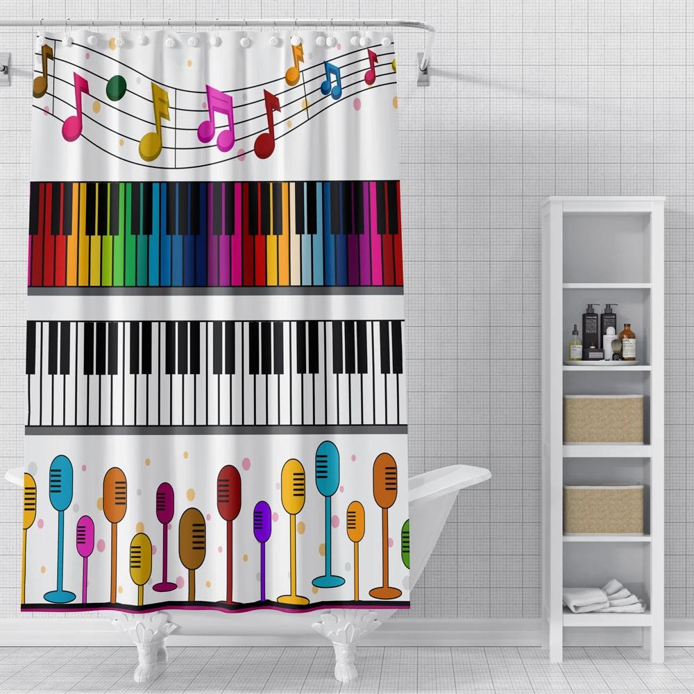 Piano Key Music Shower Curtain For Bathroom Musical Notes Waterproof Bathroom Shower Curtain Romantic Elegant Bath Bathtub Decor