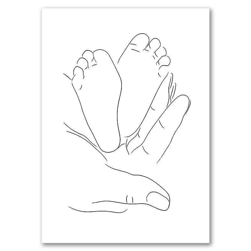 Linea astratta mamma bambino mano cuore minimalista arte murale tela pittura nordica poster e stampe quadri da parete decorazioni per la camera dei bambini