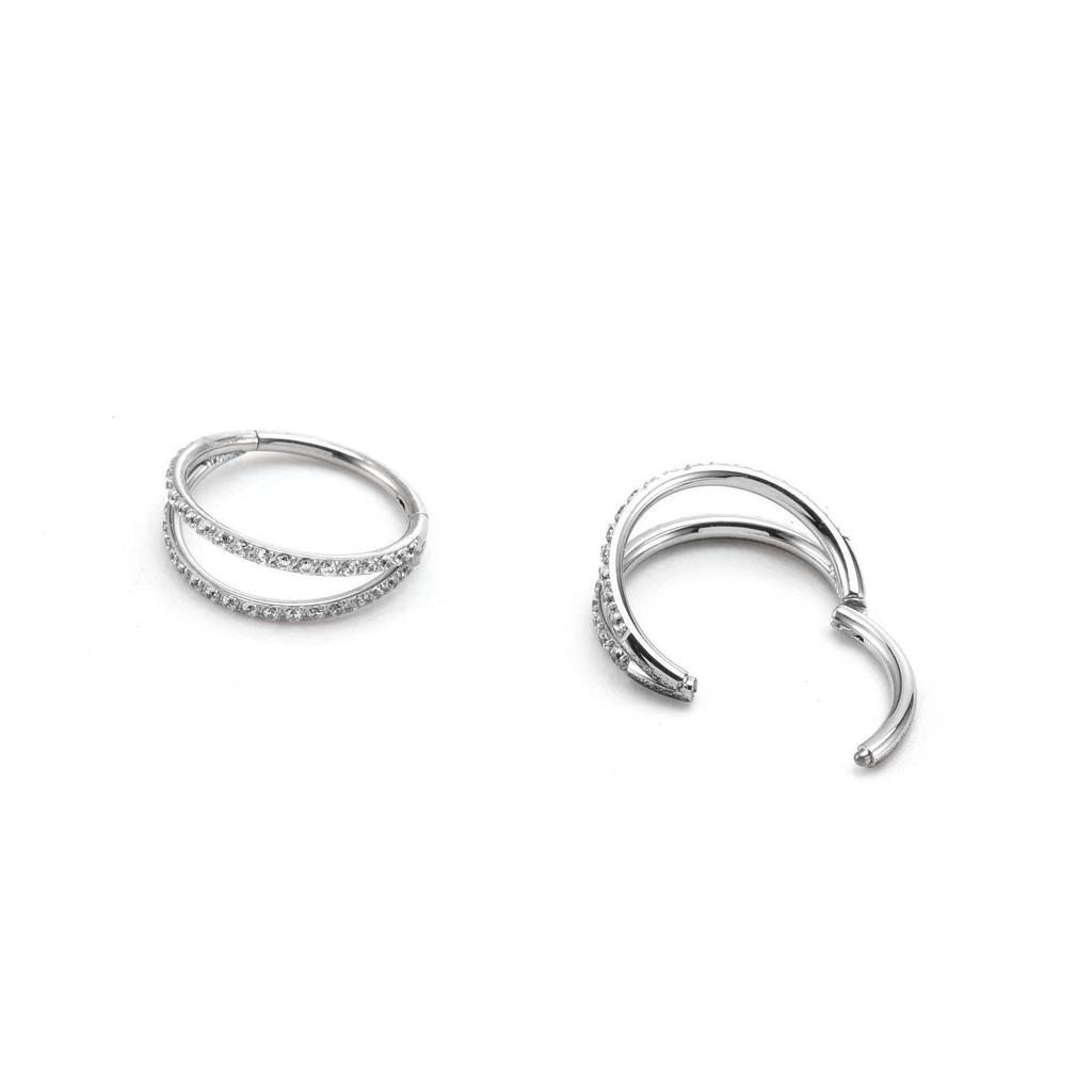 Double Row Zirconia Septum Nose Ring & Ear Bone Stud - European & American Cross-Border Piercing Jewelry