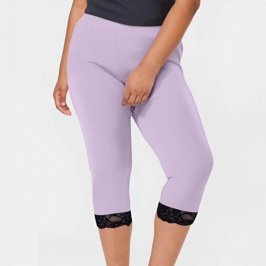 Women's Fashion Large Color Lace Splicing Bottom Pants With Elastic Waist Sports And Leisure Cropped Pants