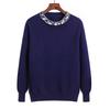 Korean Style Beaded Pullover Sweater for Women - Autumn/Winter Round Neck, Long Sleeve, Loose Fit, Slimming Knitwear, Elegant Base Layer Top