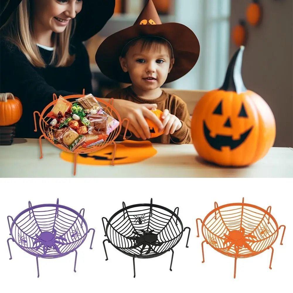 

Black/Orange Spider Web Fruit Plate Drain Halloween Fruit Serving Tray Kids Gift