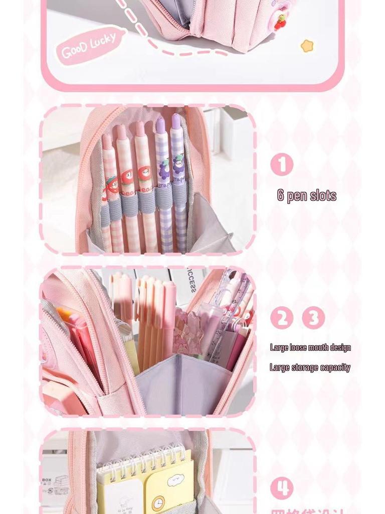 Three-Layer Large-Capacity Cartoon Pencil Case for Primary School Girls - Cute and Simple Design