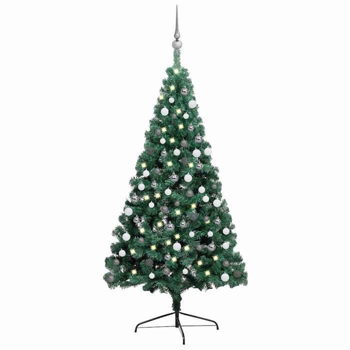 VidaXL Demi-arbre de Noël artificiel avec LED et boules Vert 150 cm 3077650