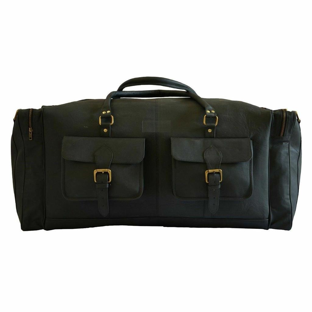 Leather Vintage Duffle Luggage Weekend Overnight Travel Bag New Men's Black