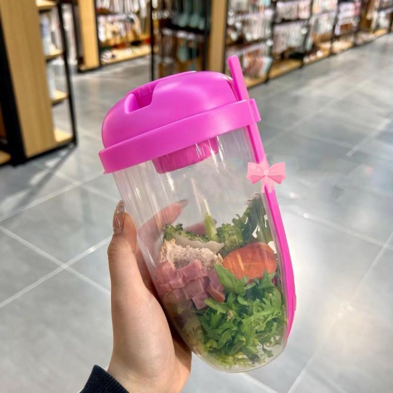 Портативный контейнер для салата в форме бутылки салатница Бенто в форме бутылки для обеда салатница вилка чашка для снижения жира чашка для похудения розы красного 536₽