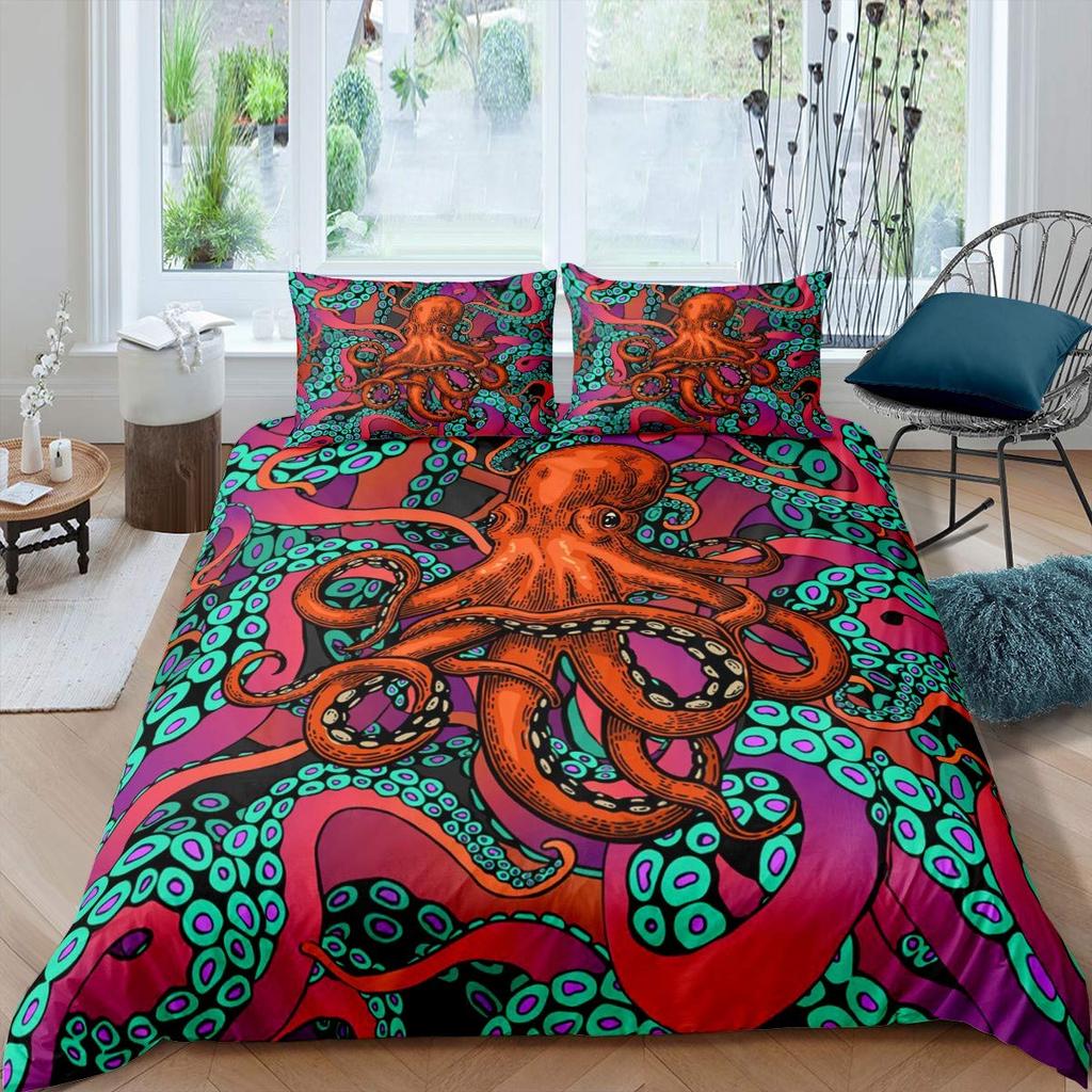 Comforter Octopus Green Octopus Tentacles Twin Bedding Set Sea Marine Theme Underwater Animal Comforter