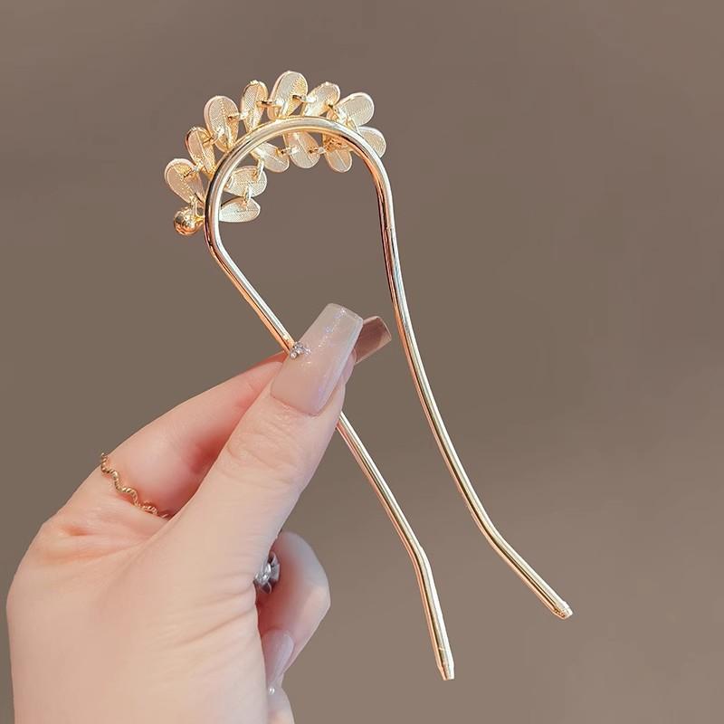 1Pcs Elegant Pearl Flower Hair Combs Pins French Retro Bun Hair Accessories Women Daily U-Shaped Hairpin Female Alloy Hair Clasp