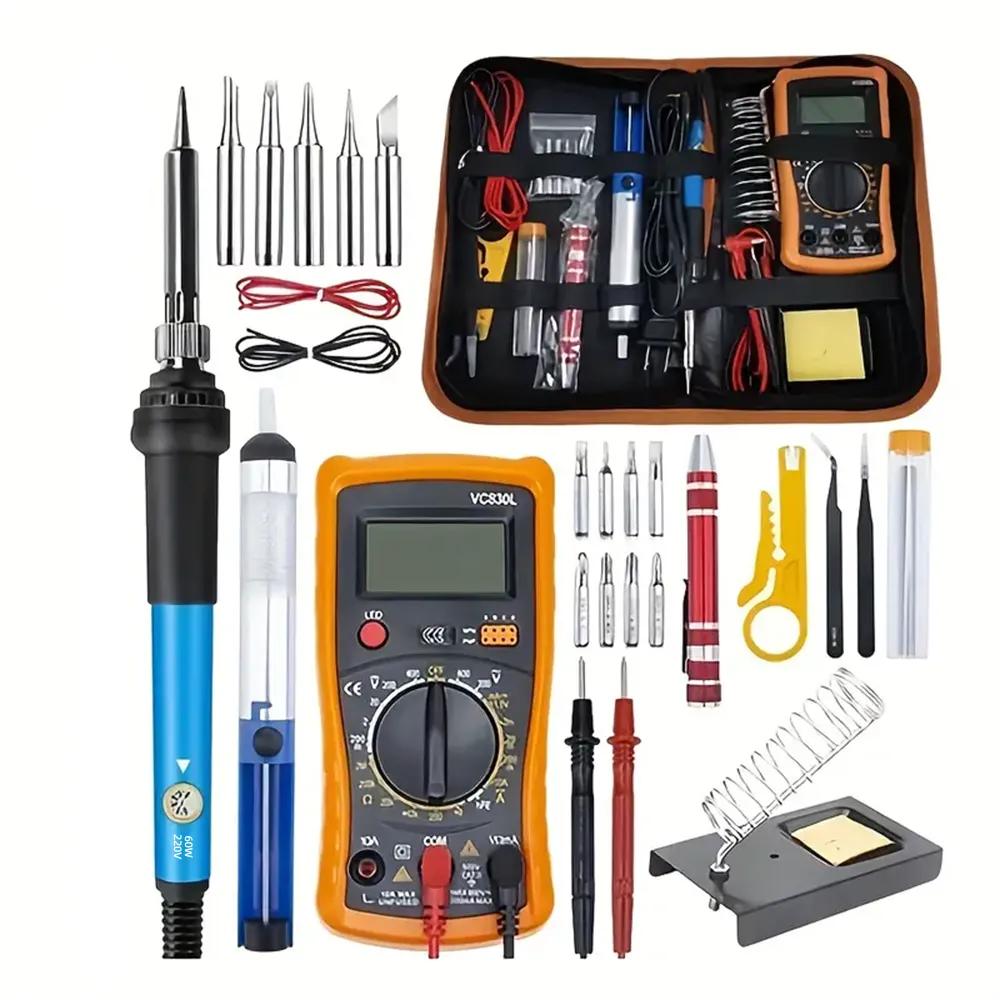 19PCS Electric Soldering Iron Kit With Multimeter 220V Degree Adjustable Mini Welding Gun For Electronic DIY Kits
