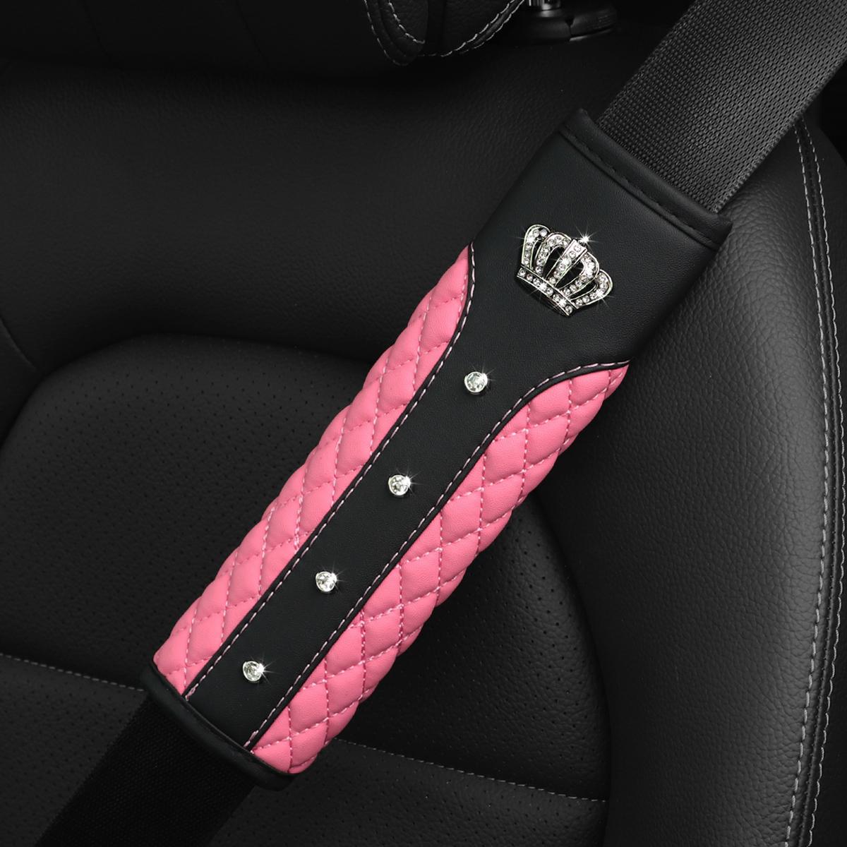 

1 Diamond-encrusted Blingbling Metal Crown Faux Sheepskin Car Supplies Seat Belt Shoulder Strap Comfort Safety Belt розовый