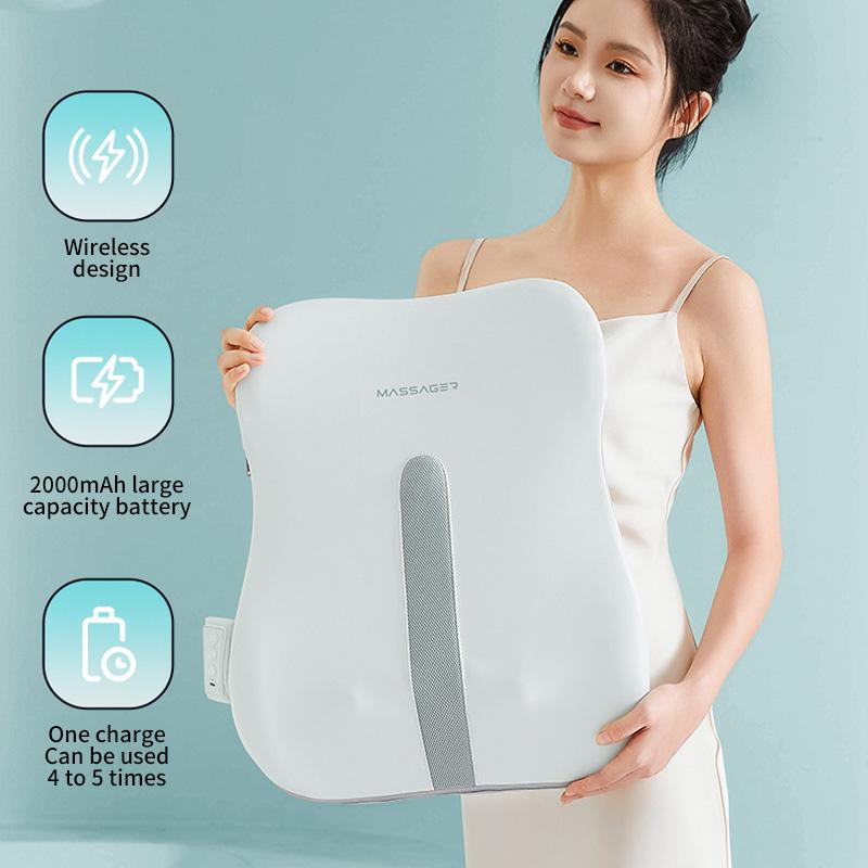JINKAIRUI Electric Back Massager with Heat Portable Massage Cushion Cervical Waist Support Deep Tissue Kneading Shiatsu Rechargeable Use