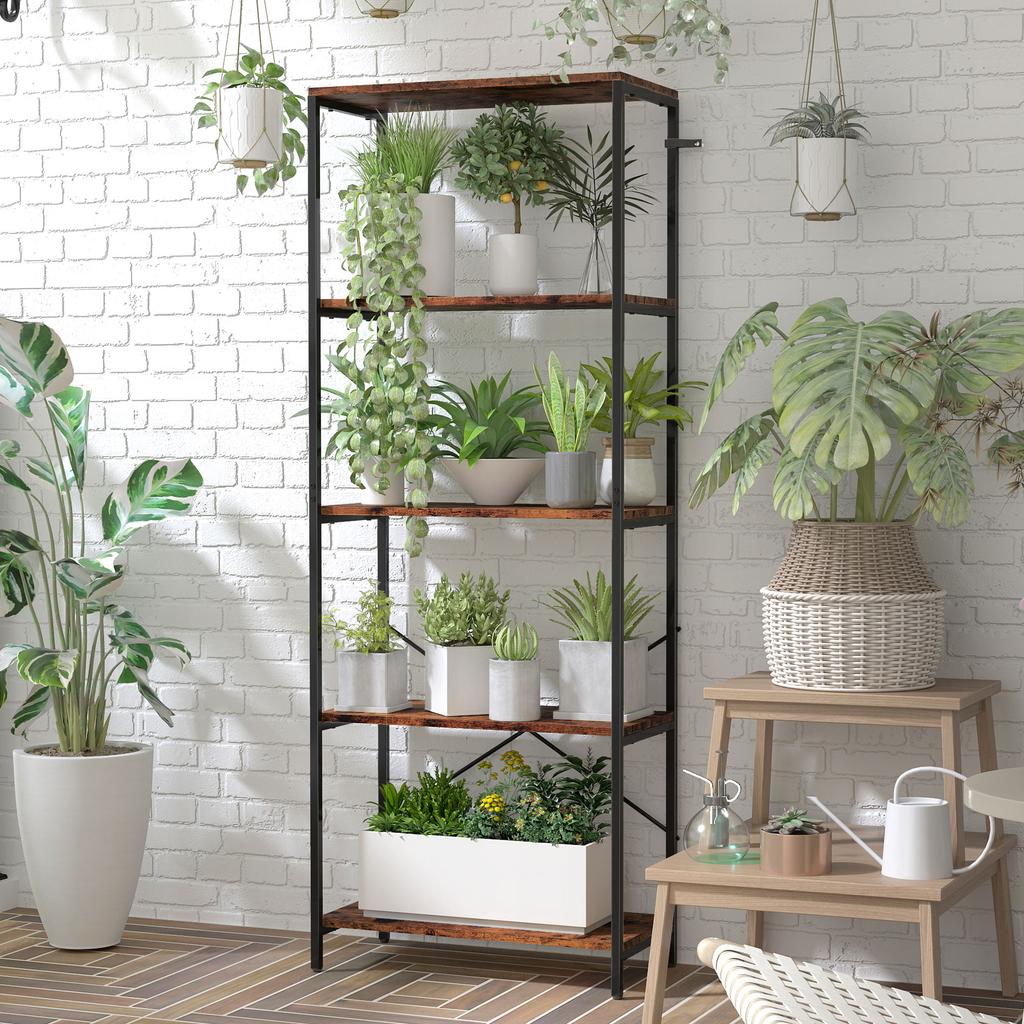 5-Tier Bookshelf, Industrial Bookcase with Metal Frame - Rustic Brown and Black