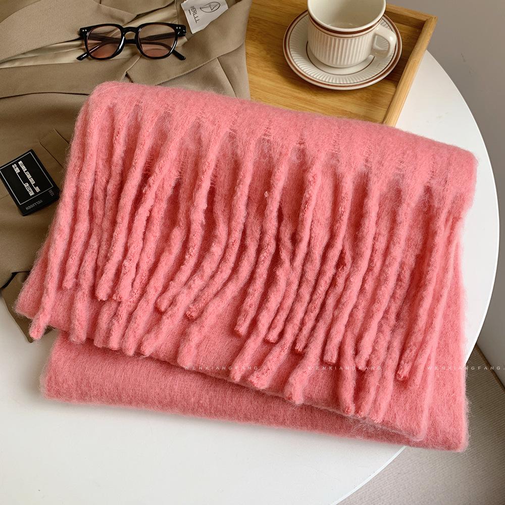 2024 New High-End Pure Color Mohair Scarf for Women - Cozy Korean Style Autumn/Winter Shawl