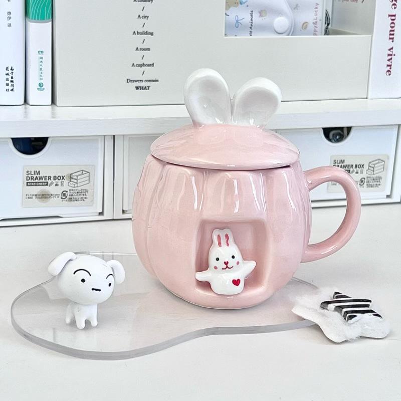 Hochwertige Tasse mit Deckel und Kaninchen-Motiv, praktischer Becher für Mädchen, Geburtstagsgeschenk für Freundinnen und Freunde