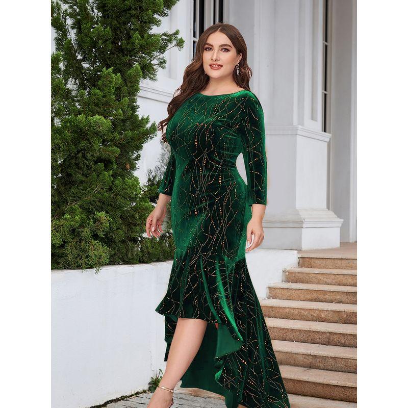 

2024 Women s plus Size 3/4 Sleeves Mermaid Dress Dress Black 3XL