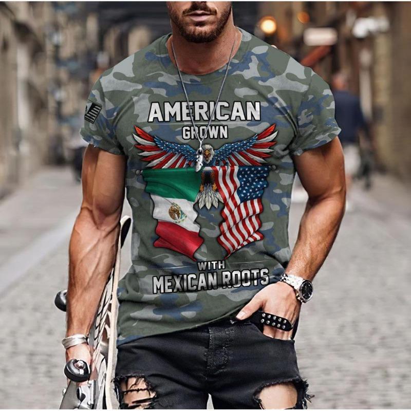 Short Sleeved Men's 3D T-shirt with Letter Print Round Neck Casual Sports T-shirt