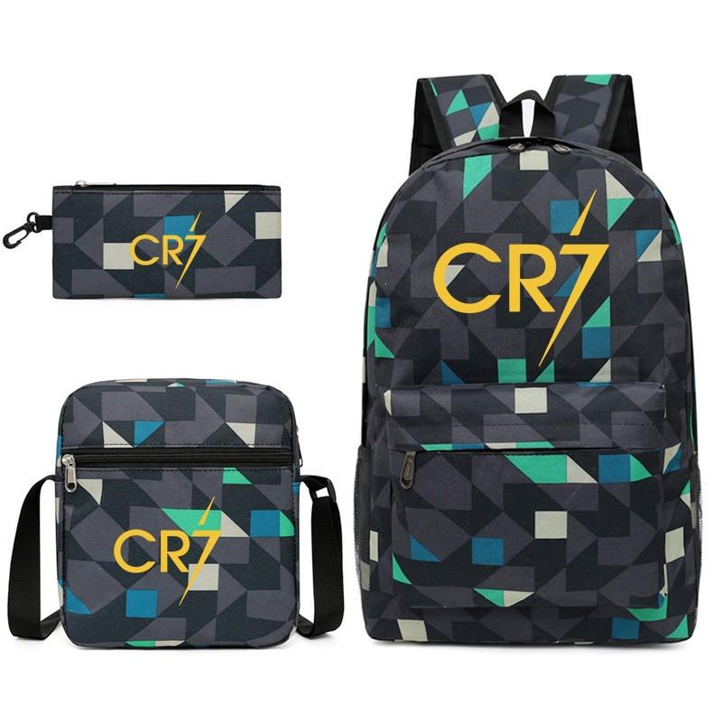 CR7 Youth Printed Backpack With Shoulder Pouch Set Middle School Students Durable Oxford Fabric Breathable Shockproof