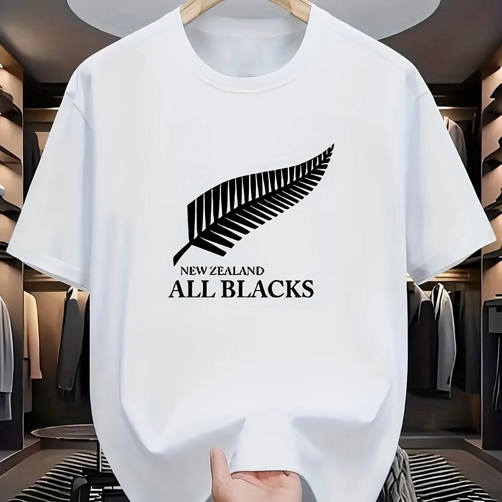 2025 Summer National Men's All-Black Rugby Team T-shirt 100% Pure Cotton Humorous Round-neck Short-sleeved Top