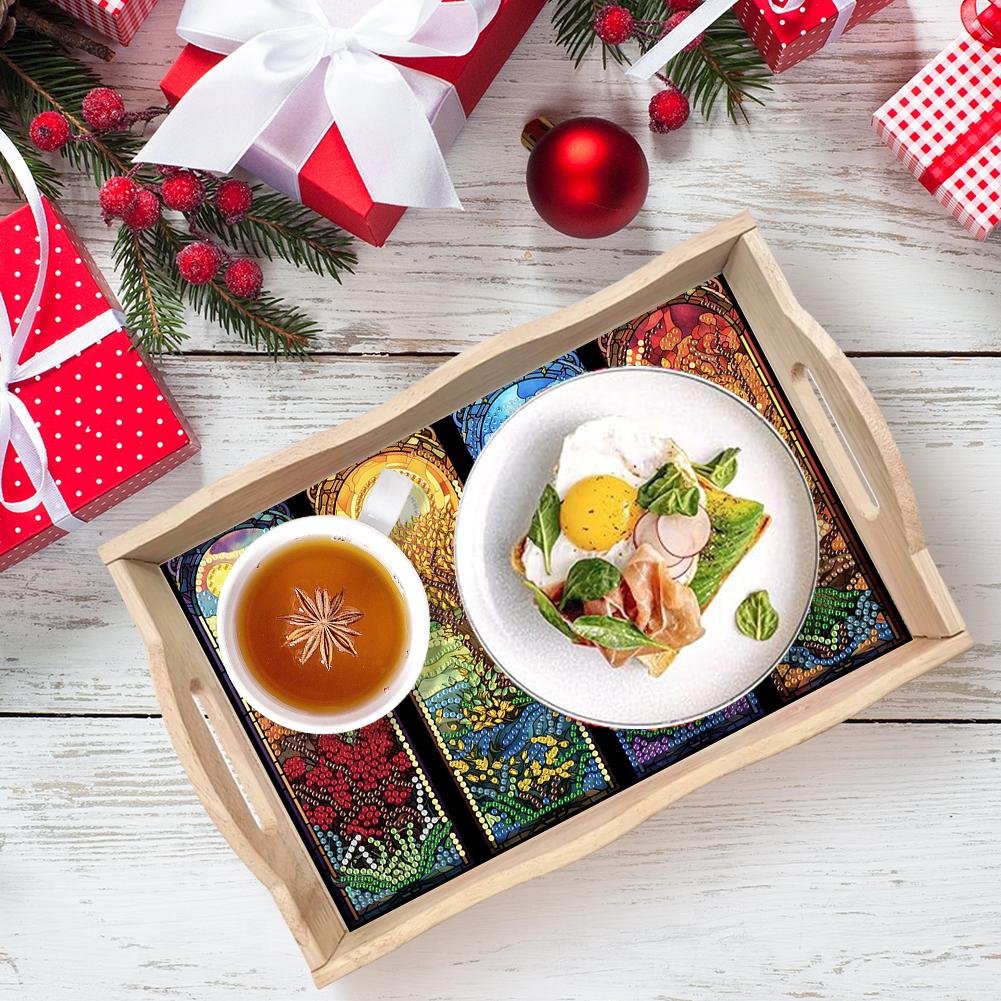 Diamond Art Painting Wooden Serving Tray Serving Platter Wooden DIY Diamond Painting Tray Kit for Parties Home Decor