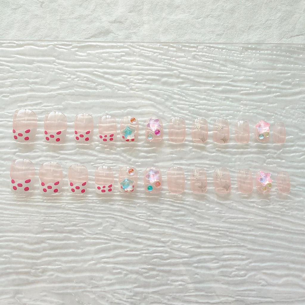 Strawberry Star Jelly Nails - Cute Handmade Fake Nail Patches
