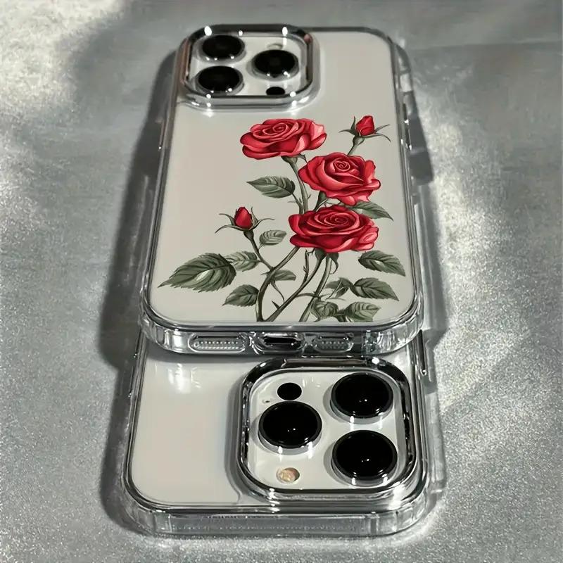 Red prickly rose pattern phone case suitable for iPhone 17 16 15 14 13 12 11 Pro/Max/Plus anti drop and shockproof back cover