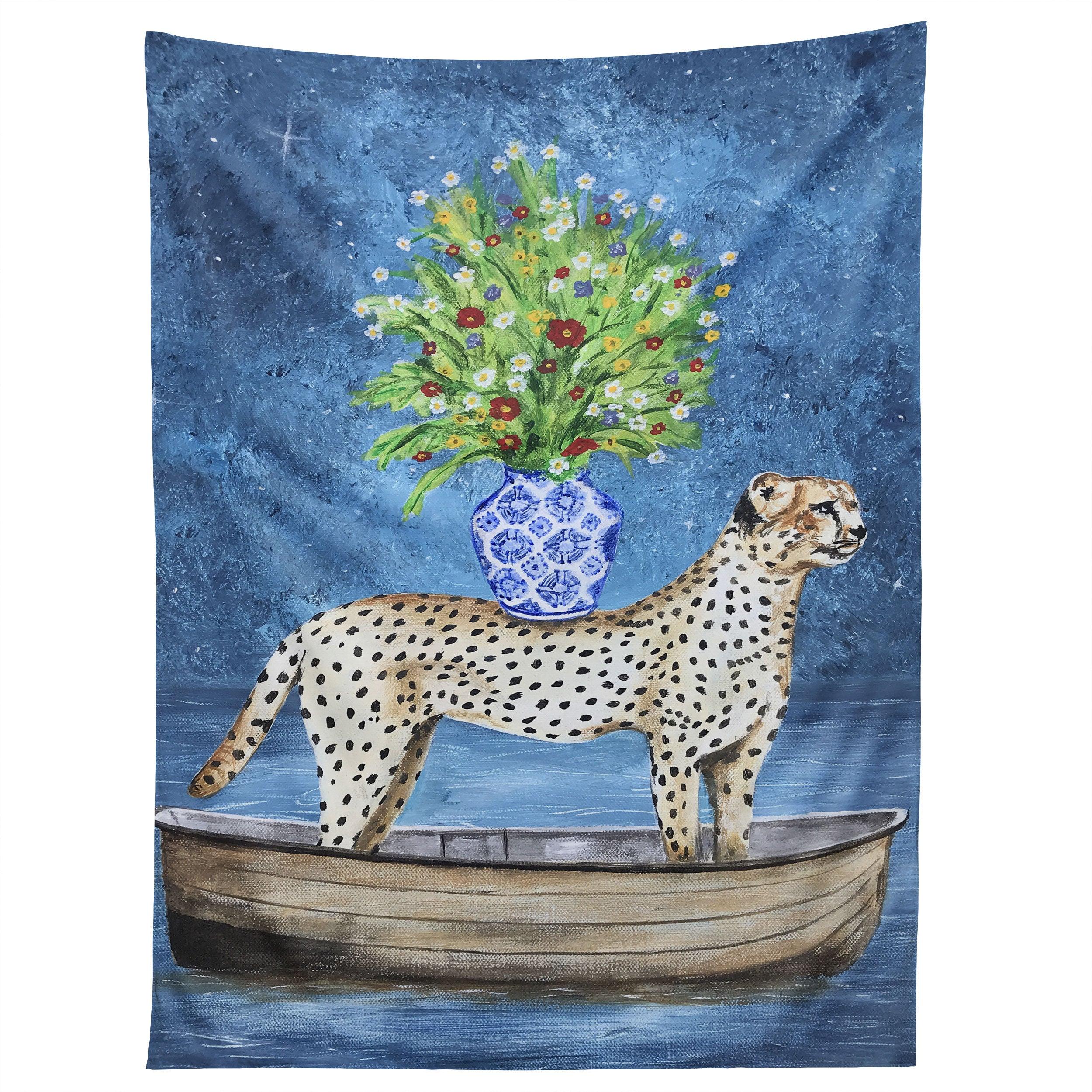 CHEETAH WITH FLOWERS tapestry 75x100
