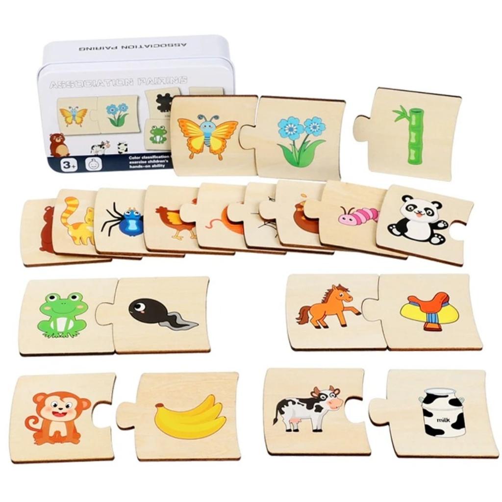 Dziecięce Pudełko z Żelaza Oświecenie Liczbami Sparowane Drewniane Zwierzęta Jedzenie Puzzle Logiczne Myślenie Trening Gra Zabawki Edukacyjne