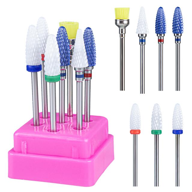 7pcs Ceramic Nail Drill Bits Set Milling Cutter for Manicure Machine Accessories Rotary Burrs Pedicure Cutter for Remove Gel Bit