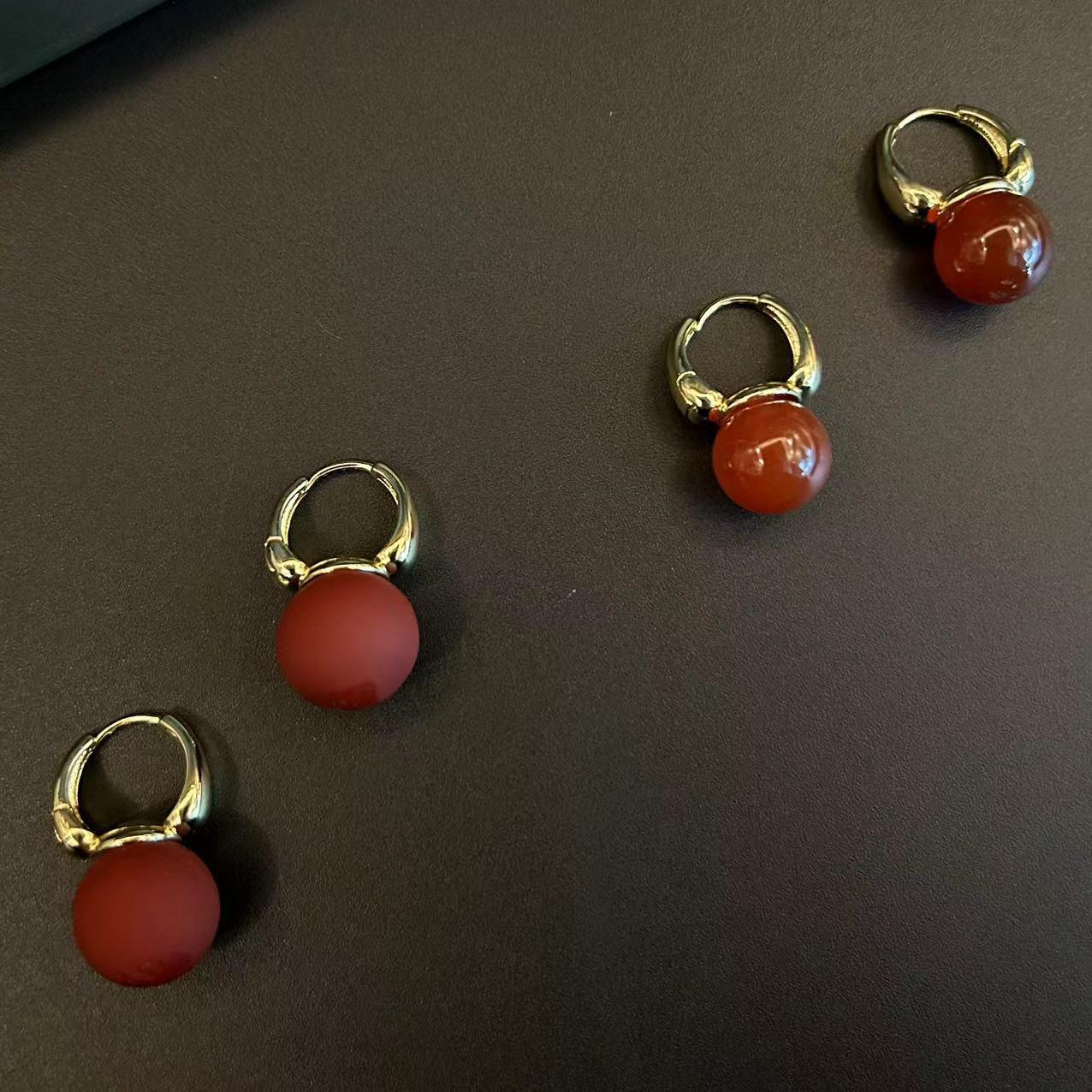 

Vintage French High-End Red Sphere Earrings for Women