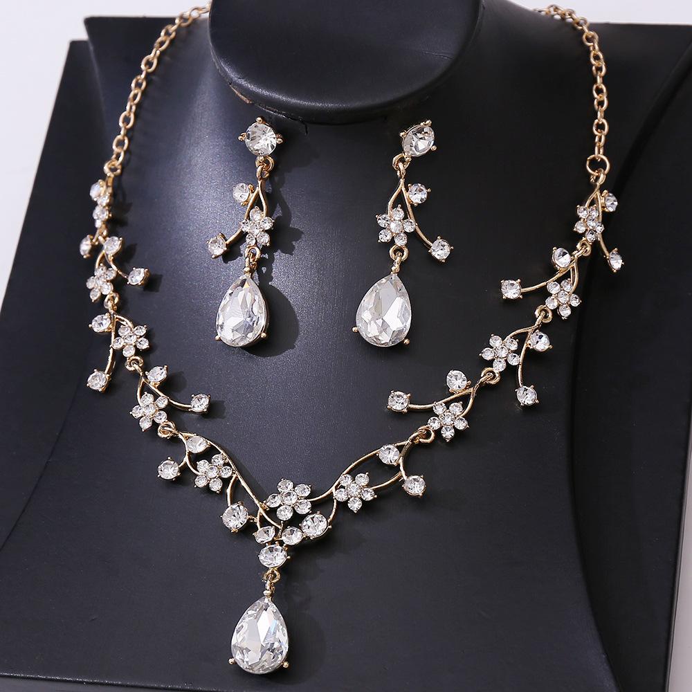Luxury Colorful Crystal AB Water Drop Flower Bridal Jewelry Sets Rhinestone Necklace Earrings Wedding Dubai Jewelry Set