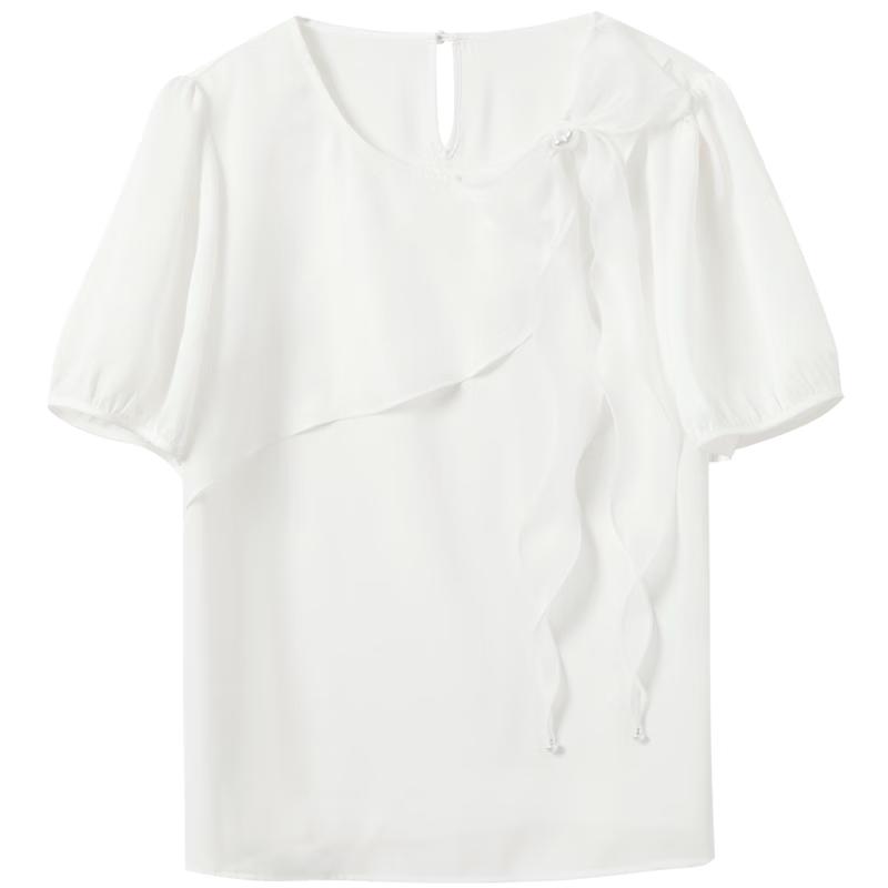 Women s Plus Size Ruffle Bubble Sleeve Satin Blouse XL