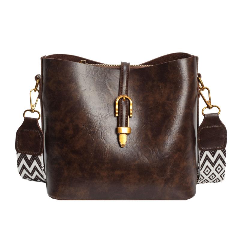 This Year's Popular Bag Large-capacity Bucket Bag Women's 2025 Spring and Summer New Retro Shoulder Bag Wide Shoulder Strap Messenger Bag