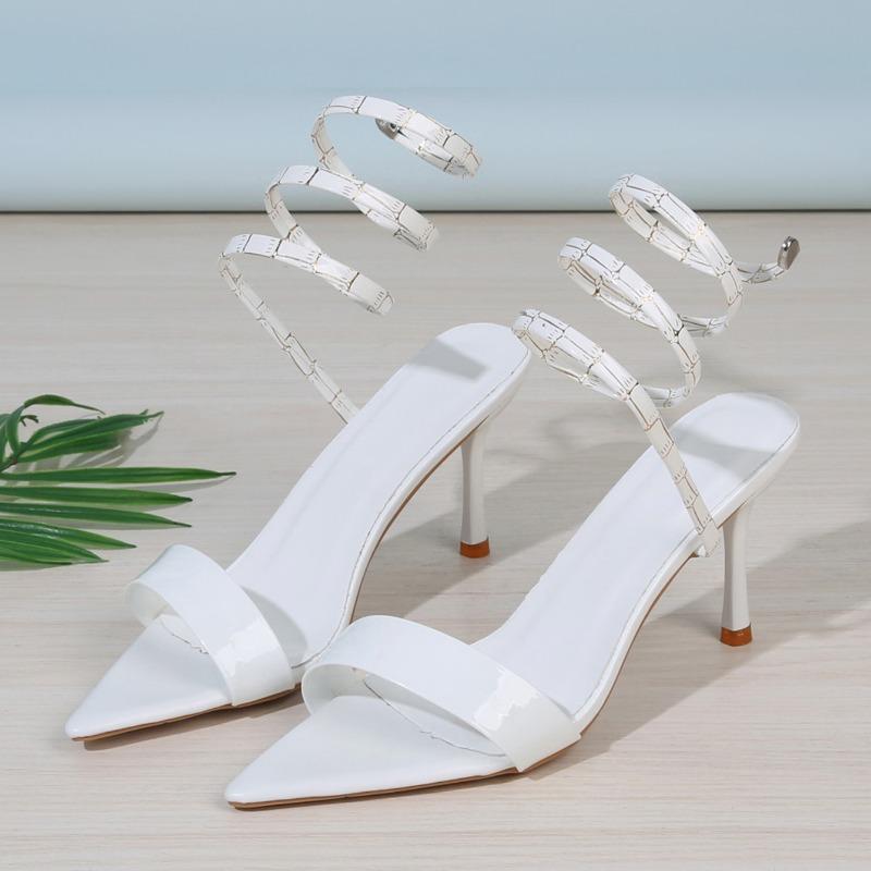 Fashion Large Size Sandals Summer New Pointy Open Toe Line with Snakelike Winding Anti-slip Wear-resistant Stiletto Heels