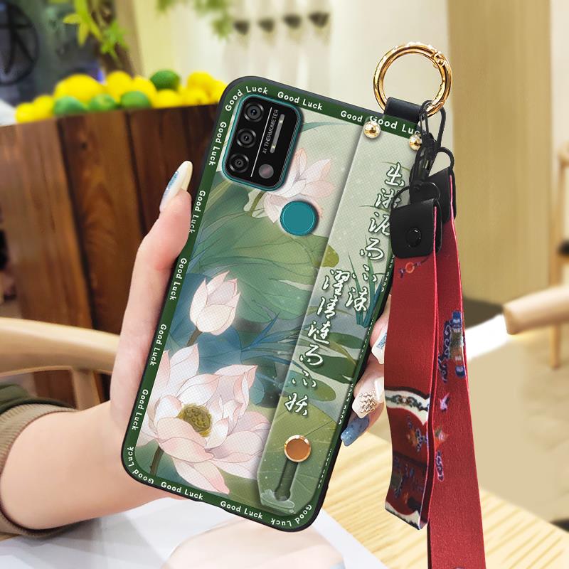 Anti-dust Ring Phone Case For UMIDIGI A9 Back Cover Soft case Durable For Mom Lanyard Chinese style Protective Wristband