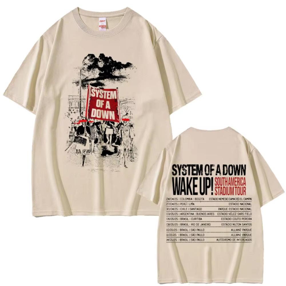 System of A Down Wake Up Tour T-Shirt Herren Damen Vintage Rock Oversized Kurzarm T-Shirt 90er Alternative Metal Merch T-Shirts