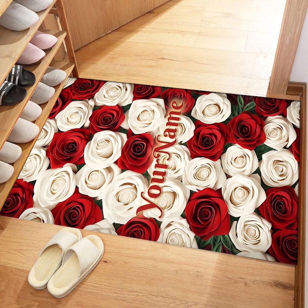 Rose Customized Name Floor Mat Suitable for Living Rooms Balcony Outdoor Decorate Room Antislip Carpet Office Home Decor Best for Christmas