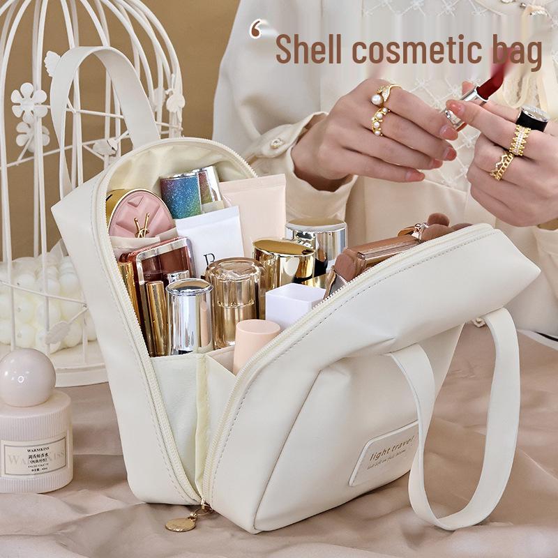 2024 Waterproof Shell Makeup & Toiletry Bag for Women – Portable, Large Capacity for Travel, Lipstick & Skincare Storage