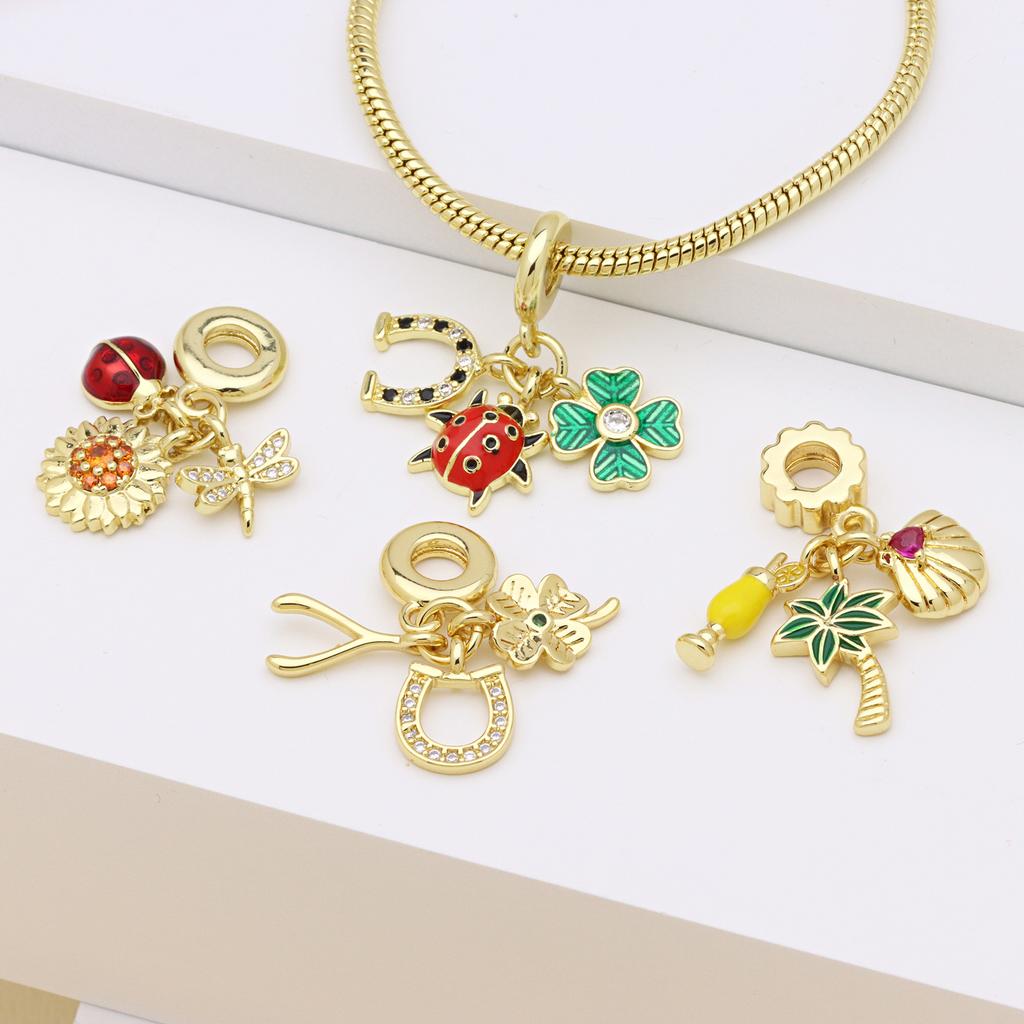 Marienkäfer Kokospalmenblume Libelle Panjiadora Armband Anhänger Kupferplattierte Farbe Öltropfen Schmuck