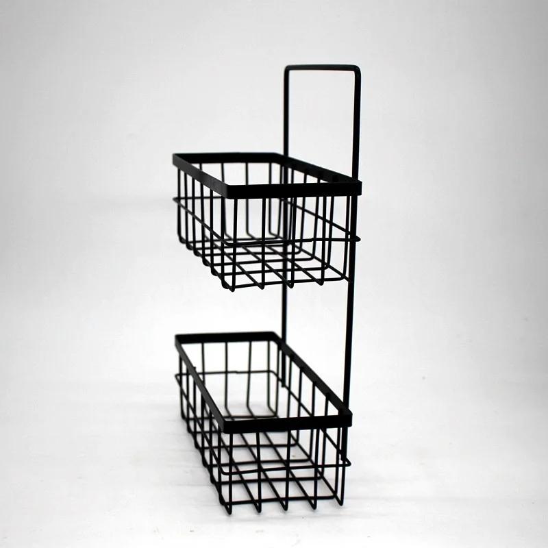 Wall Mounted Iron Storage Basket Kitchen Double-layer Rack Bathroom Toiletries Organizer Shelf