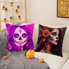 Halloween Sugar Skull Girl Pillow Case Short Plush Double-Sided Print Square Throw Pillow Covers Sofa Home Cushion Decor