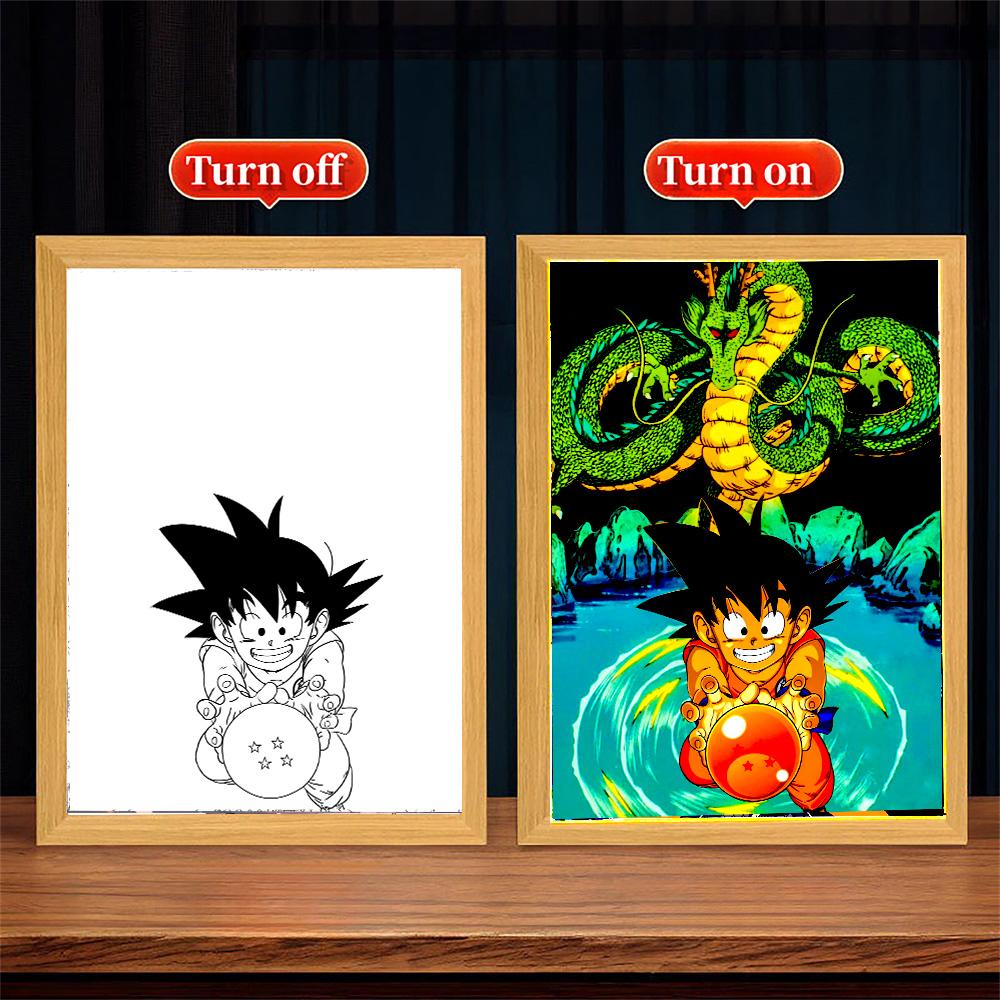 Anime Figure Dragon Ball Light Painting Photo Frame Goku Vegeta Led Night Birthday Bedroom Decor Original Gifts Moon Lamp Round Sensory Compression