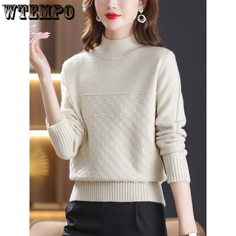 Autumn Women's Half Turtleneck Sweater Pullovers Knitted Long Sleeve Mother's Casual Sweaters