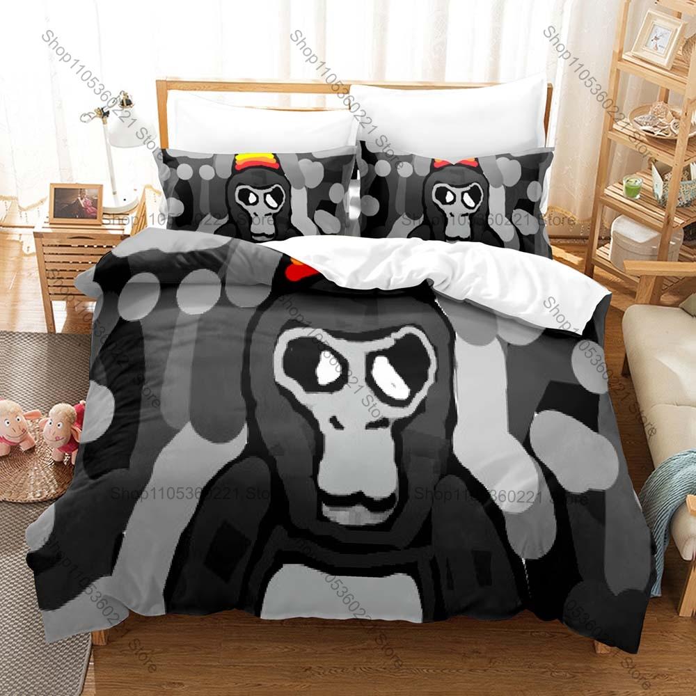 Gorilla Tag VR Parkour Game Funny Monke Gorilla Character HD Print Bedding Set Duvet Cover + 2 Pillowcases Polyester