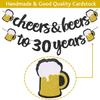 30th Birthday Decorations - Cheers and Beers to 30 Years Banner, Happy 30th Birthday Banner Sign Pre-Strung, Anniversary Party Supplies (Black Gold)