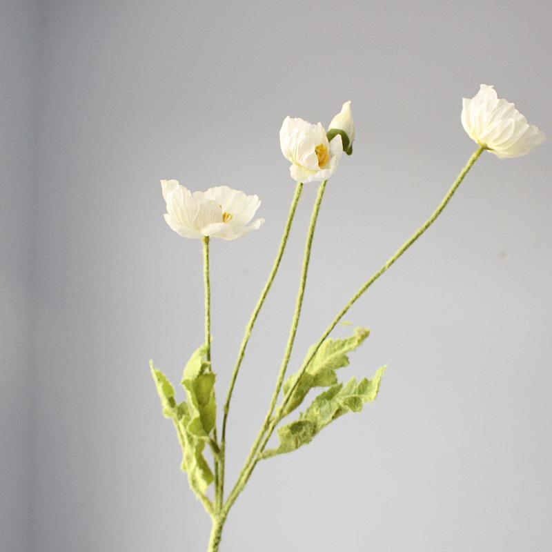 Artificial Poppy Flower - 4 Head Silk Flocked Floral Decoration & Photography Prop