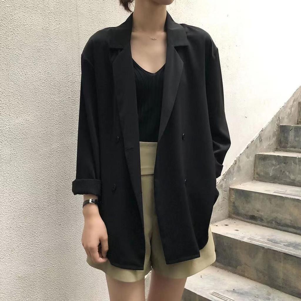 Women's Oversized Double Breasted Blazer Lightweight Casual Summer Work Suit Jacket