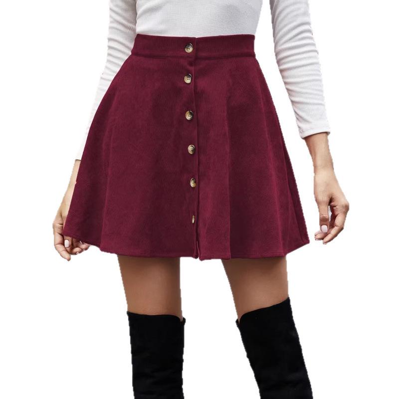 2026 Women's Solid Corduroy Half Skirt - Sweet, Fashionable, Single-Breasted Casual Wear for All Seasons