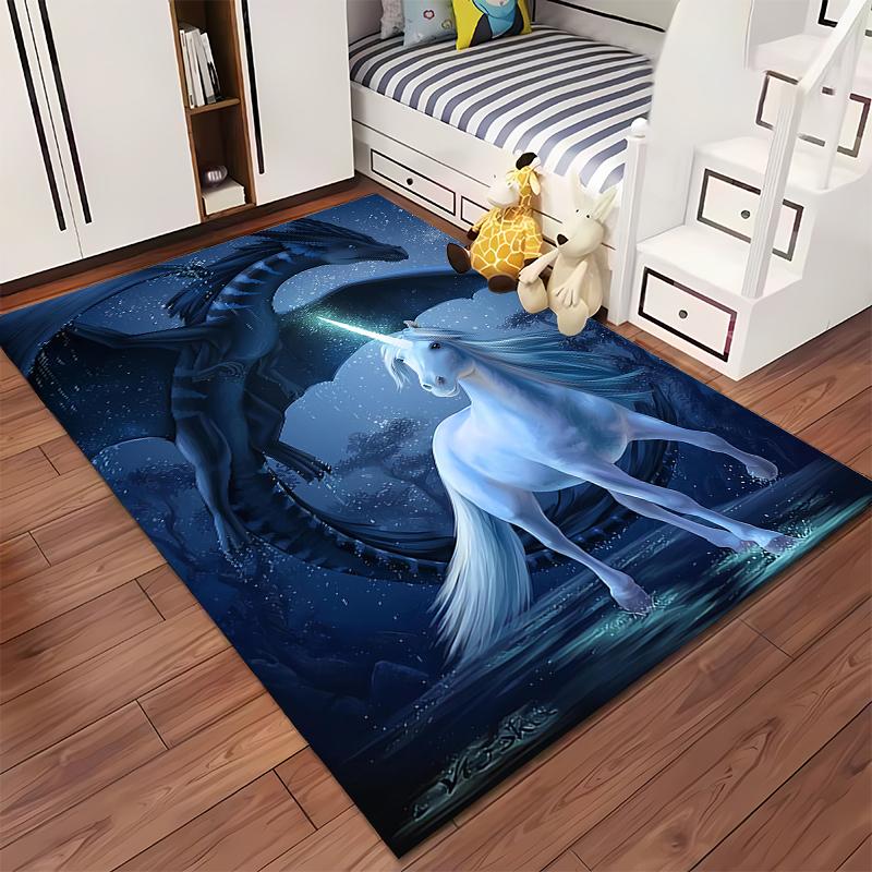 "Fantasy Unicorn and Dragon Night Sky Carpet, Living Room Decor" Suitable for Use As an Anti-slip for Living Room Bedroom Sofas