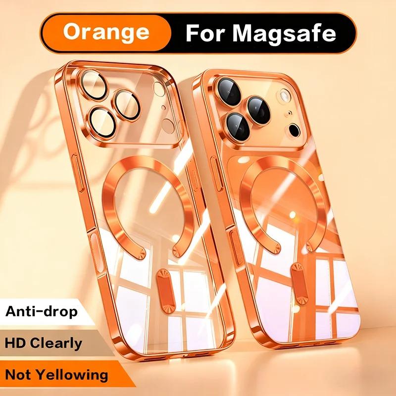 Luxury Plating Magnetic Clear Phone Case For iPhone 17 16 15 14 13 Pro Max 17 Air For Magsafe Lens Protection Shockproof Cover